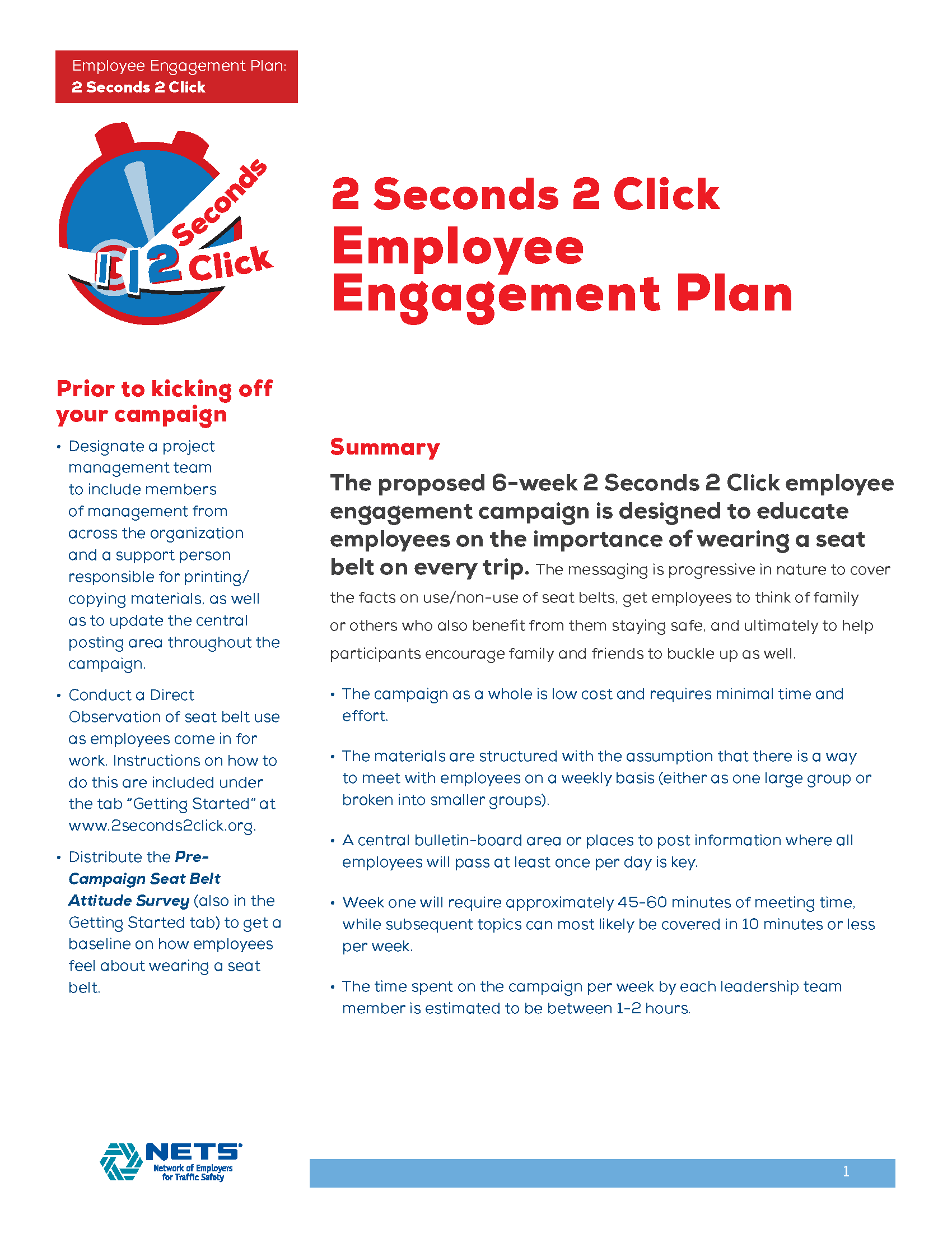 NETS 2 seconds to Click Employee Engagement Plan