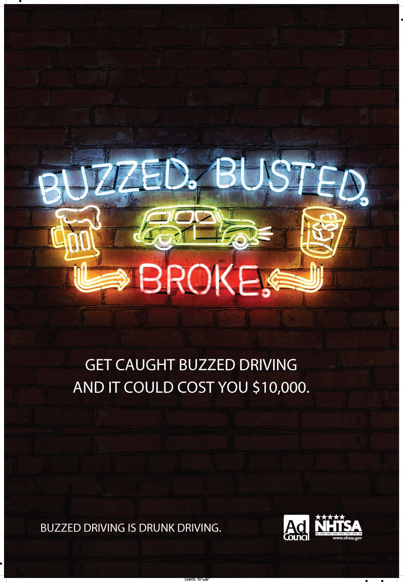 NHTSA Buzzed driving Infographic: buzzed. busted. broke.
