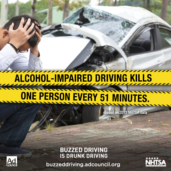 NHTSA Buzzed driving Infographic 2012: Alcohol-impaired driving kills one person every 51 minutes