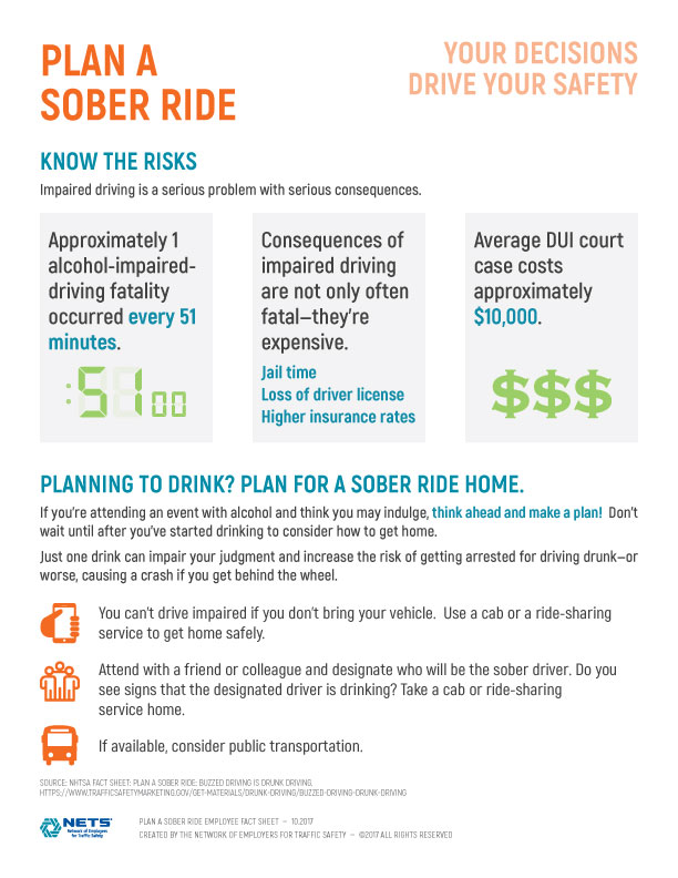 NETS Drunk Driving Plan a sober ride fact sheet