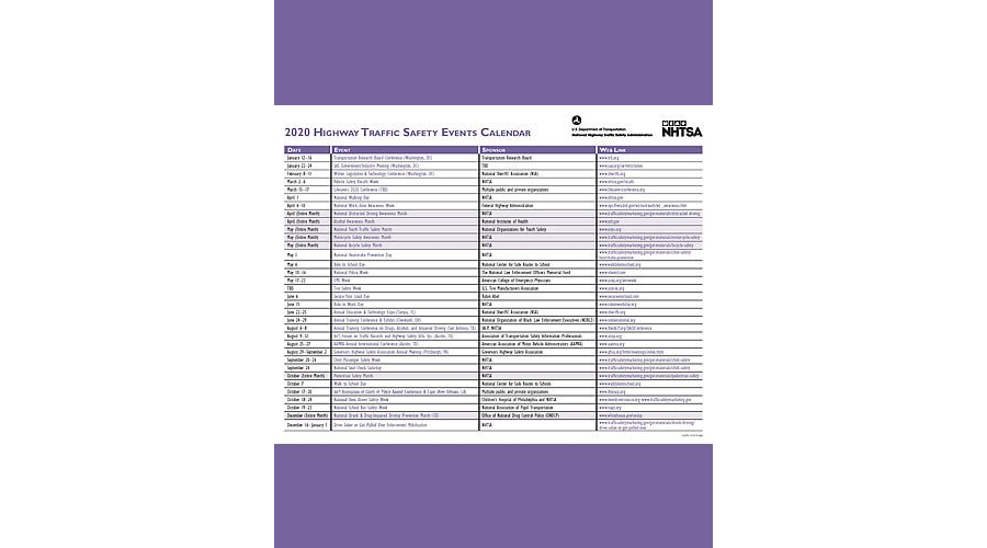 NHTSA 2020 Safety Events Calendar โ State Highway Safety Office NHTSA 2020 Safety Events Calendar โ State Highway Safety Office